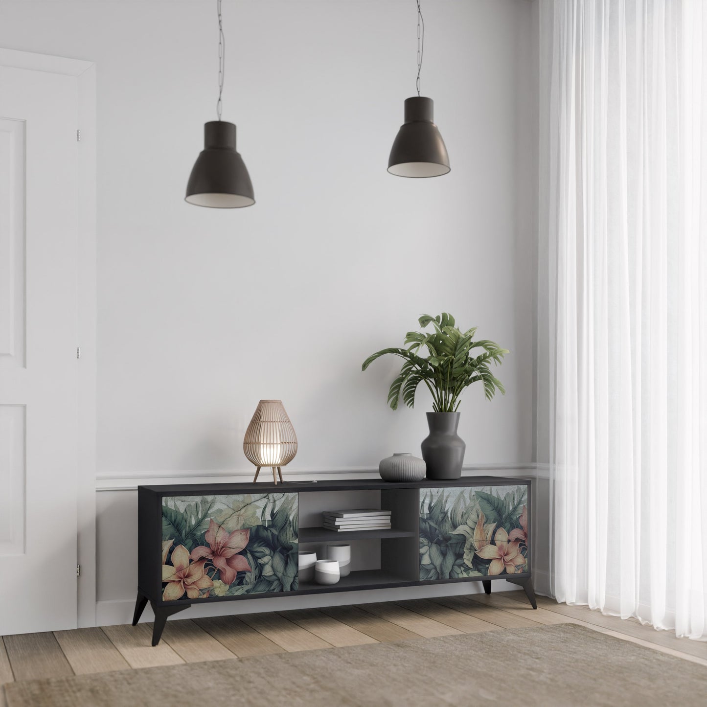 Mobile TV a 2 ante HEAVENLY BLOOM in finitura nera
