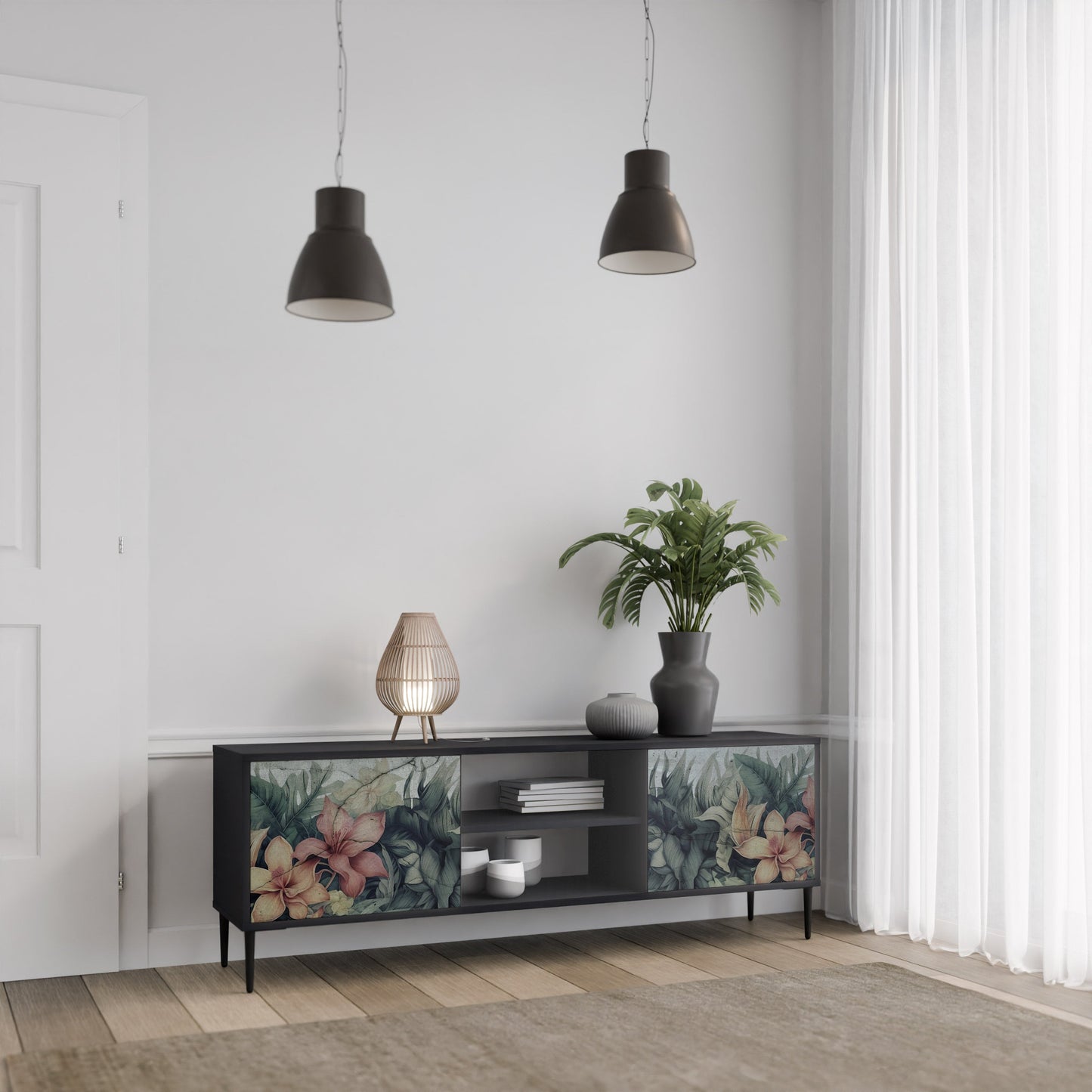 Mobile TV a 2 ante HEAVENLY BLOOM in finitura nera
