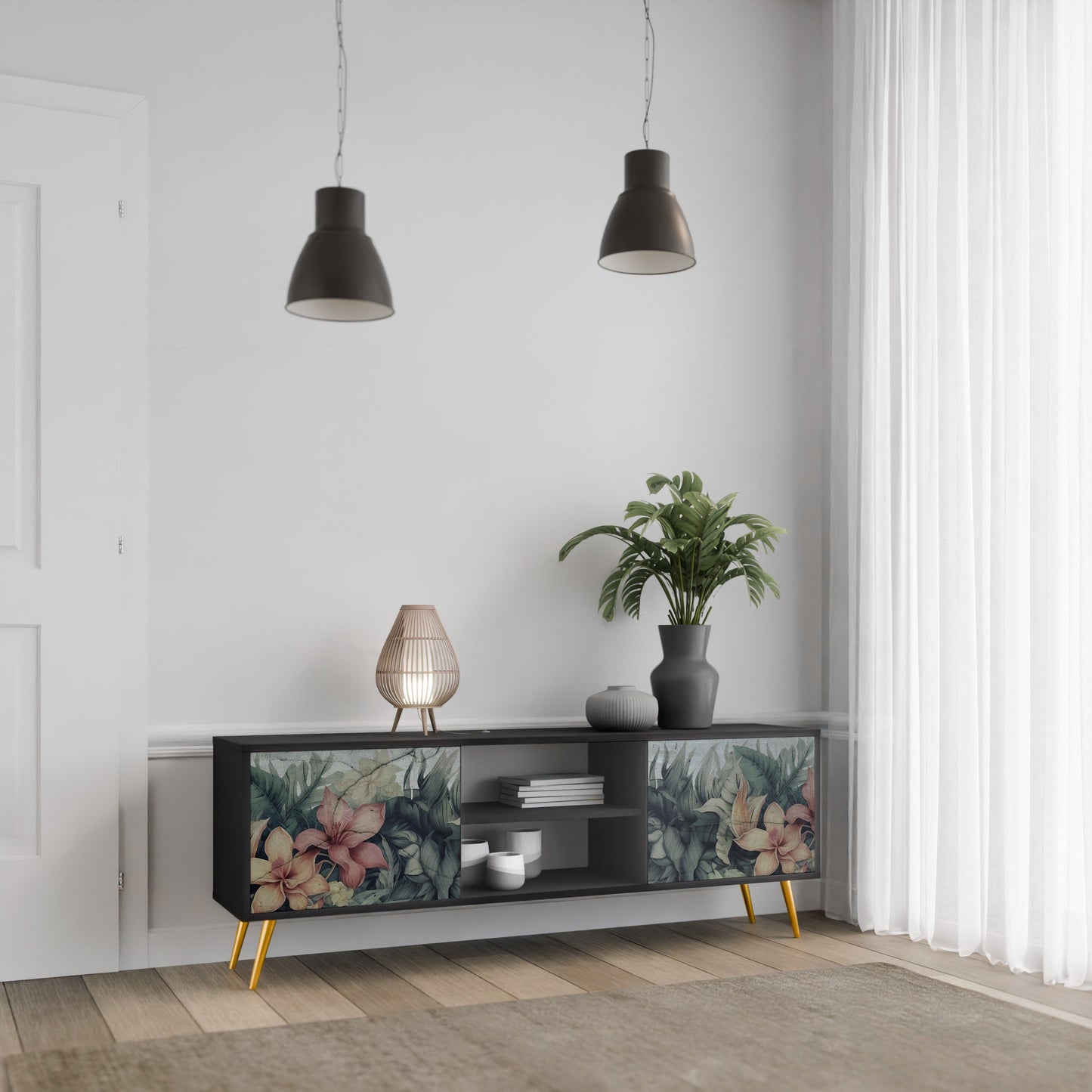 Mobile TV a 2 ante HEAVENLY BLOOM in finitura nera