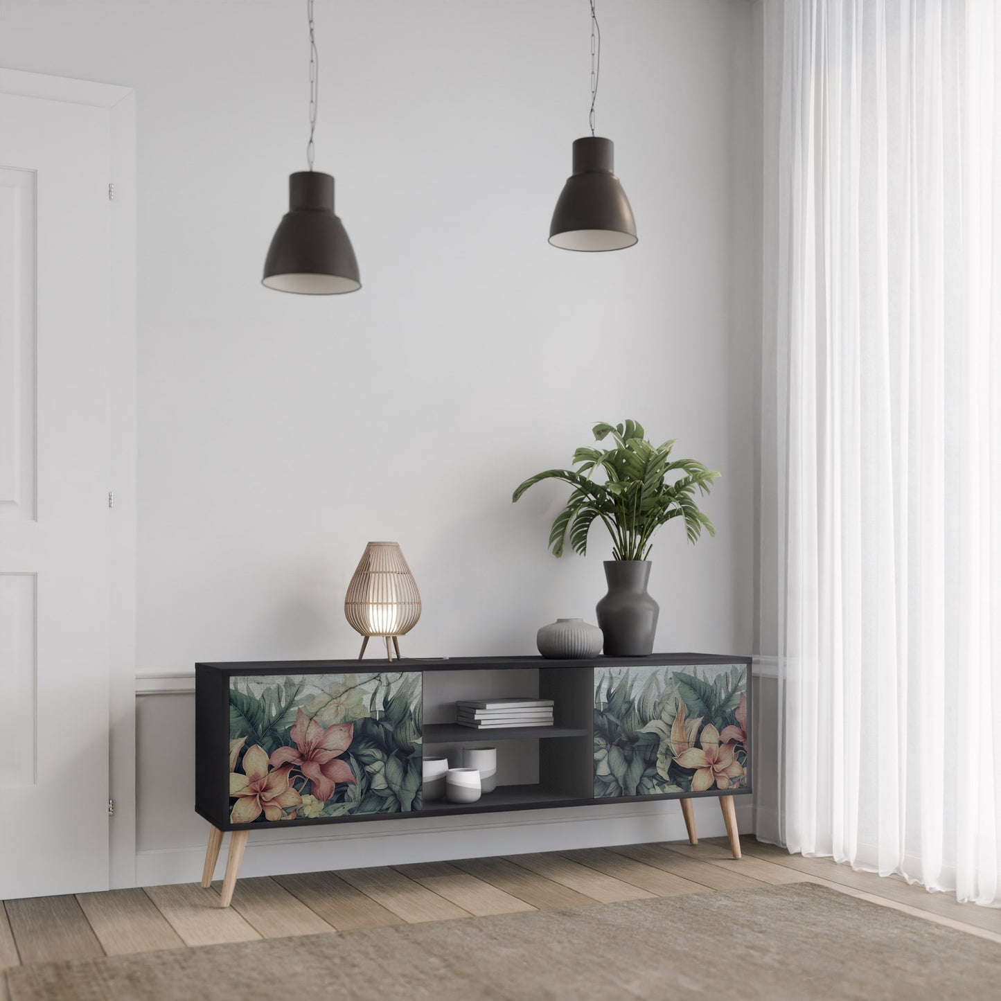 Mobile TV a 2 ante HEAVENLY BLOOM in finitura nera