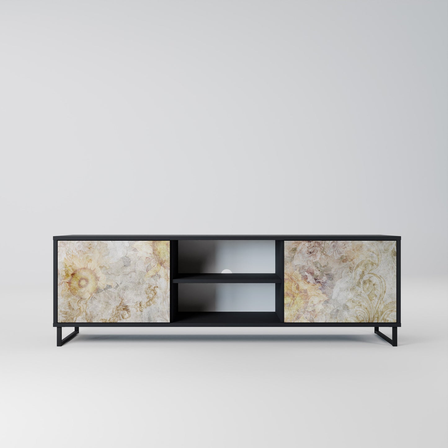 SUNFLOWER BLUR 2-Door TV Stand in Black Finish
