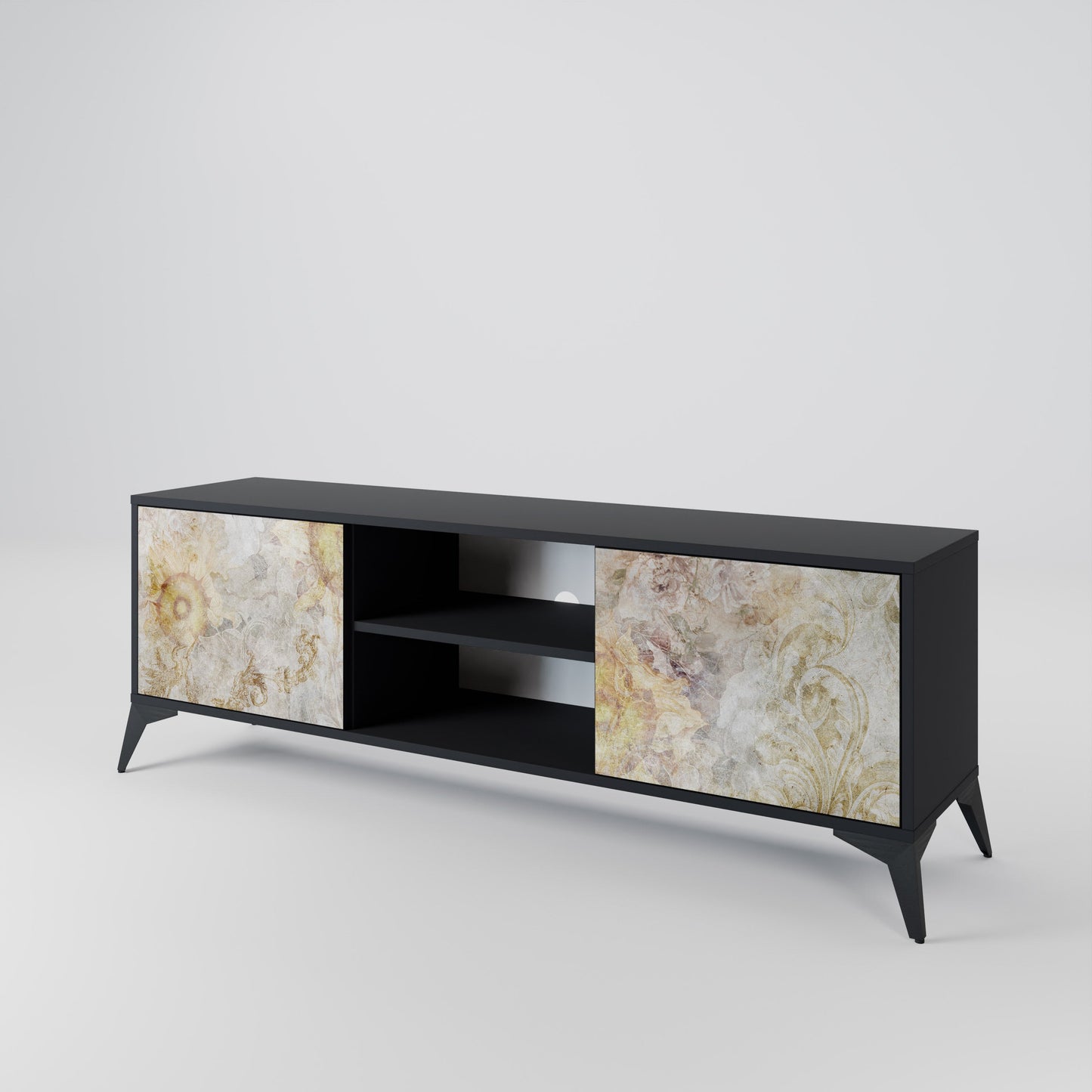 SUNFLOWER BLUR 2-Door TV Stand in Black Finish