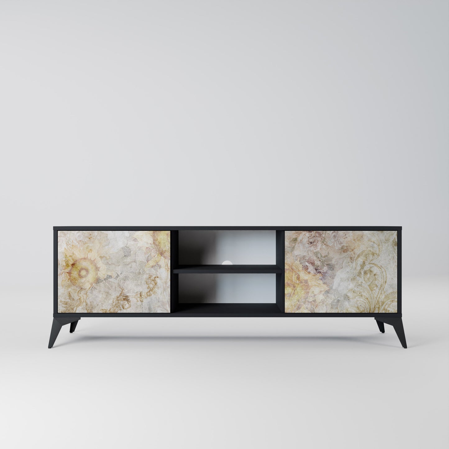 SUNFLOWER BLUR 2-Door TV Stand in Black Finish