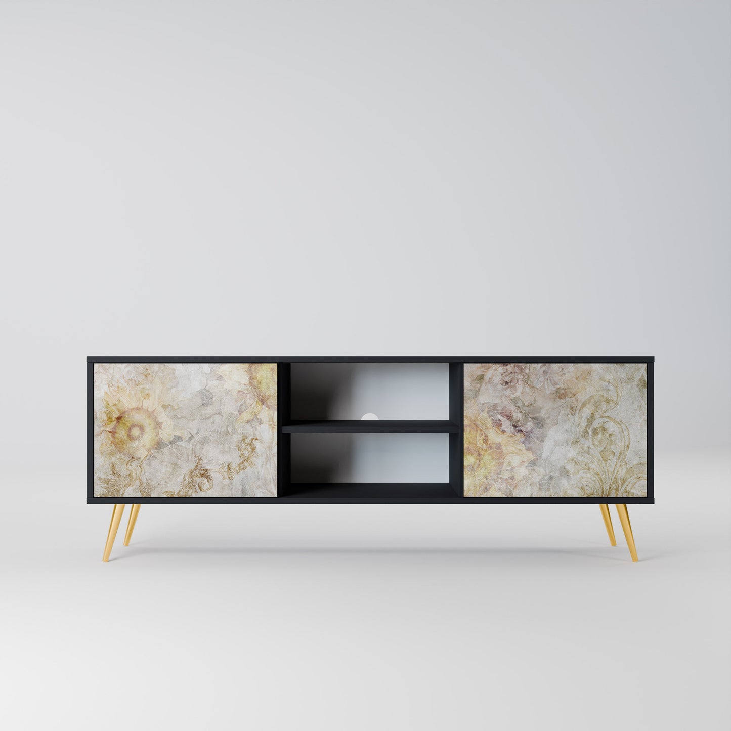SUNFLOWER BLUR 2-Door TV Stand in Black Finish