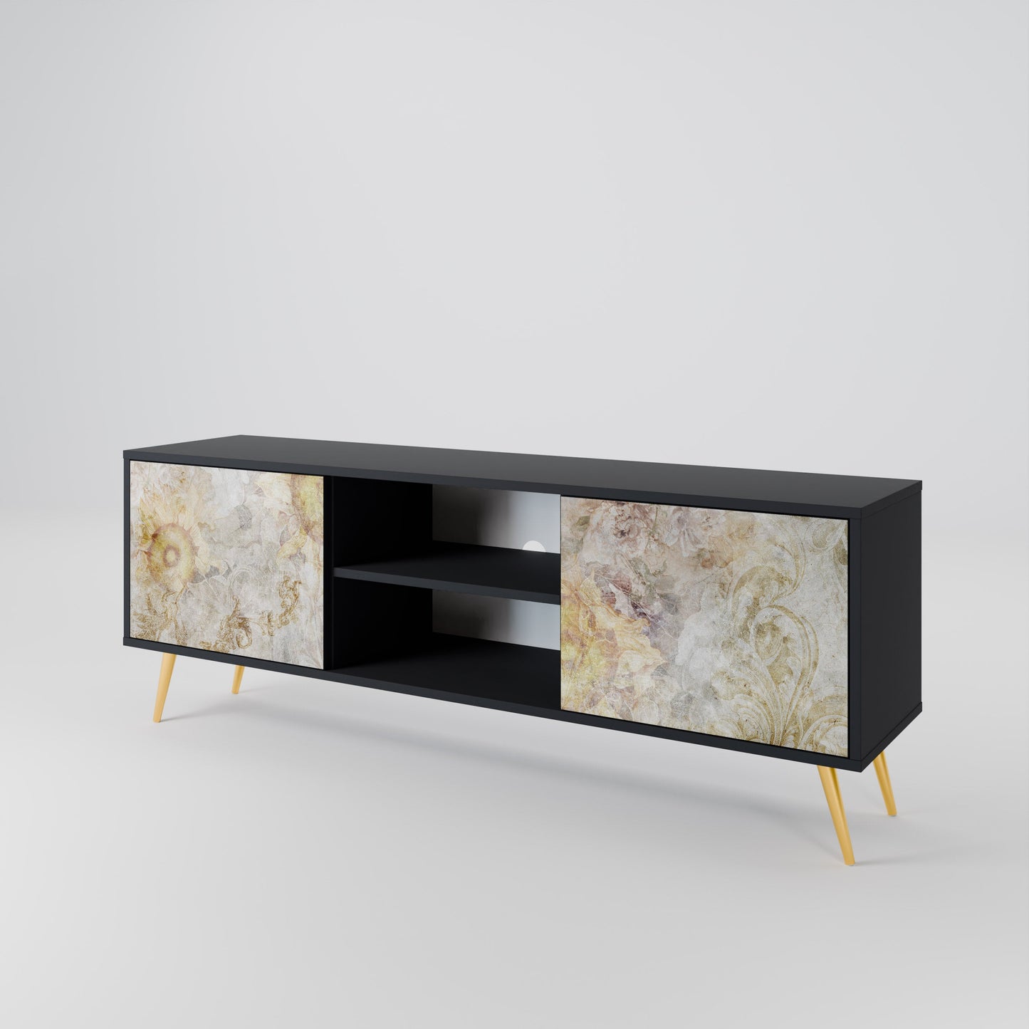 SUNFLOWER BLUR 2-Door TV Stand in Black Finish