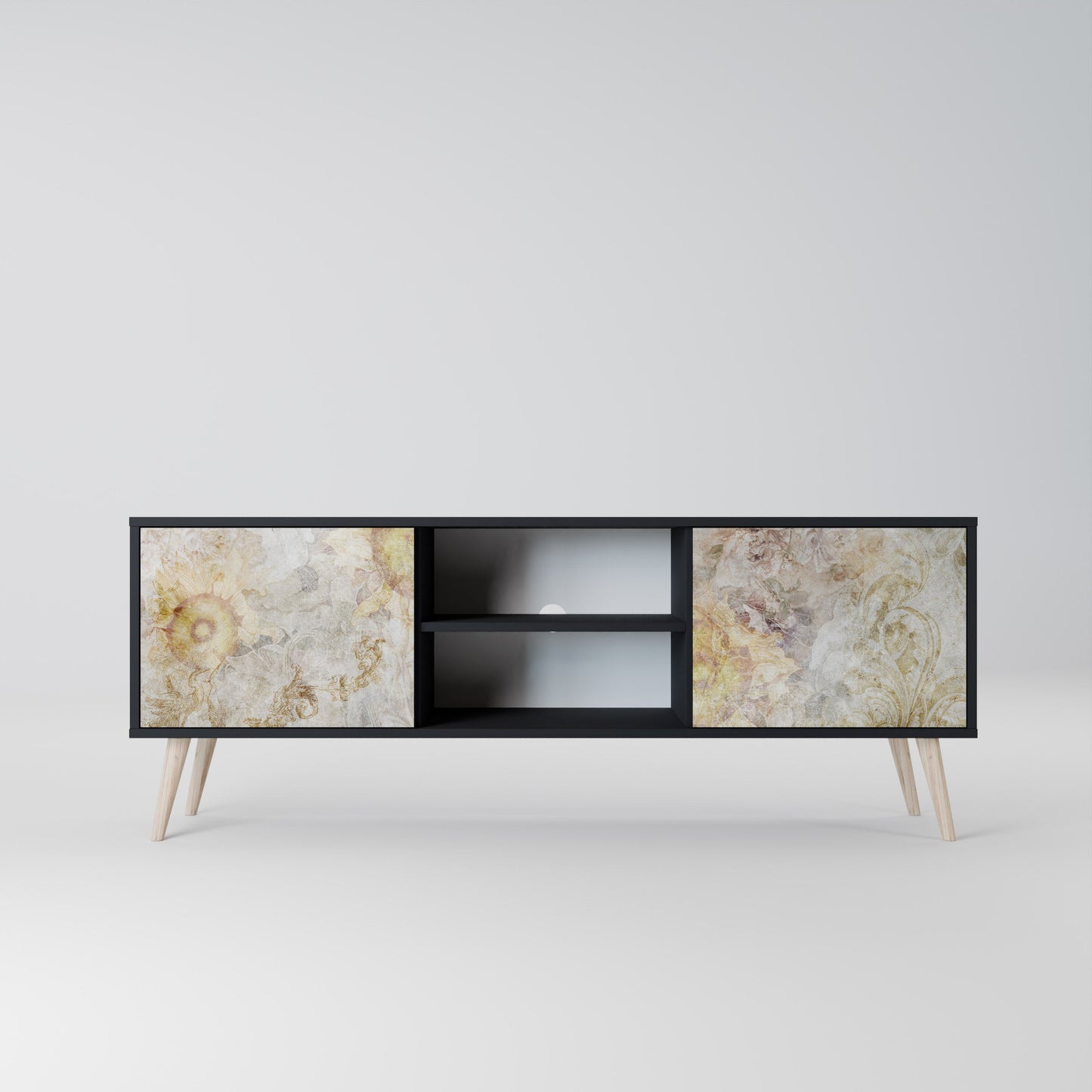SUNFLOWER BLUR 2-Door TV Stand in Black Finish