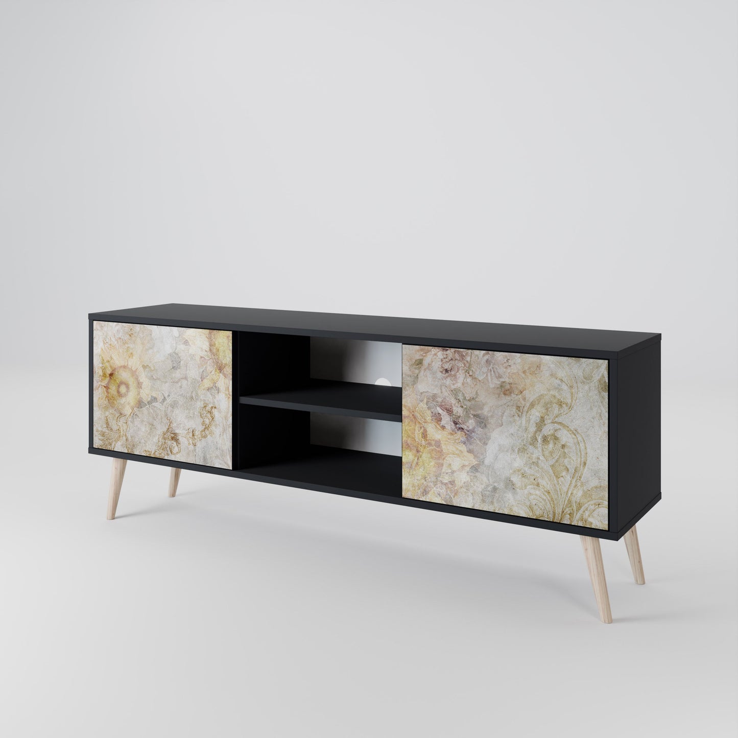 SUNFLOWER BLUR 2-Door TV Stand in Black Finish