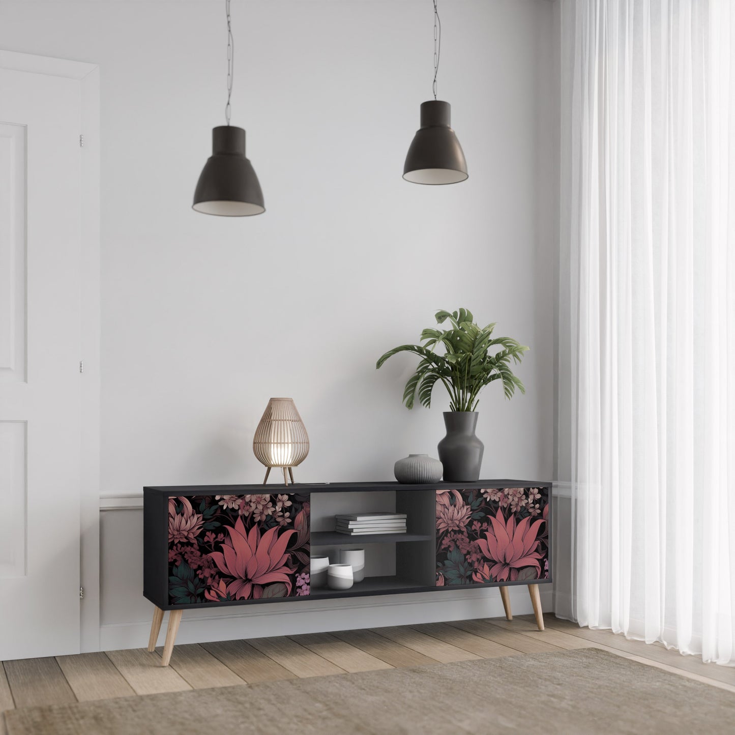 Mobile TV a 2 ante FLORAL WHISPER in finitura nera