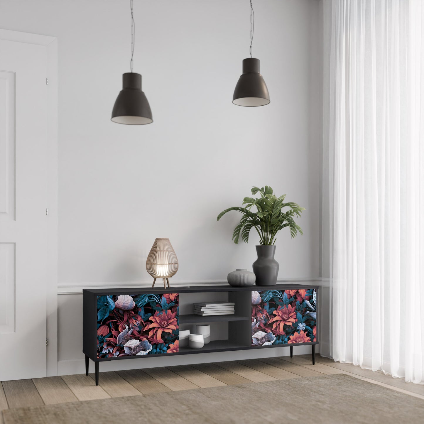 Mobile TV ETHEREAL BLOSSOMS a 2 ante con finitura nera