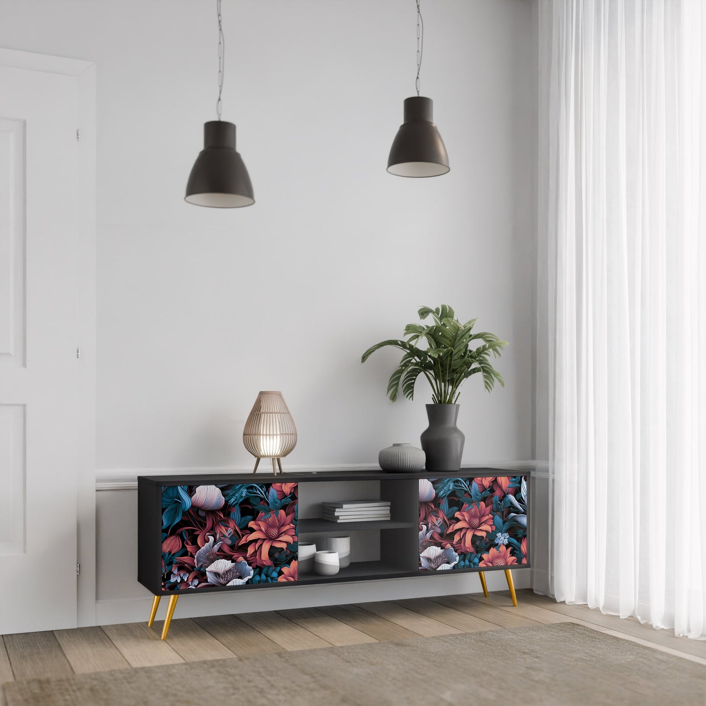 Mobile TV ETHEREAL BLOSSOMS a 2 ante con finitura nera