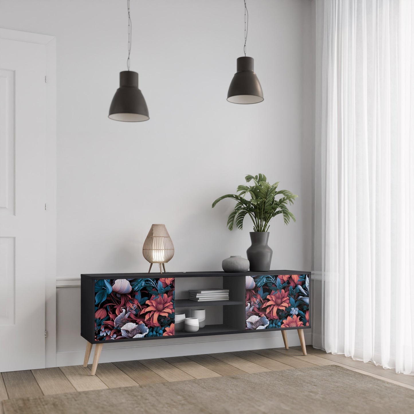 Mobile TV ETHEREAL BLOSSOMS a 2 ante con finitura nera