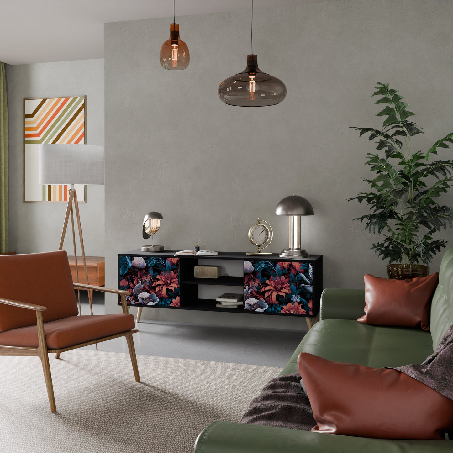 Mobile TV ETHEREAL BLOSSOMS a 2 ante con finitura nera