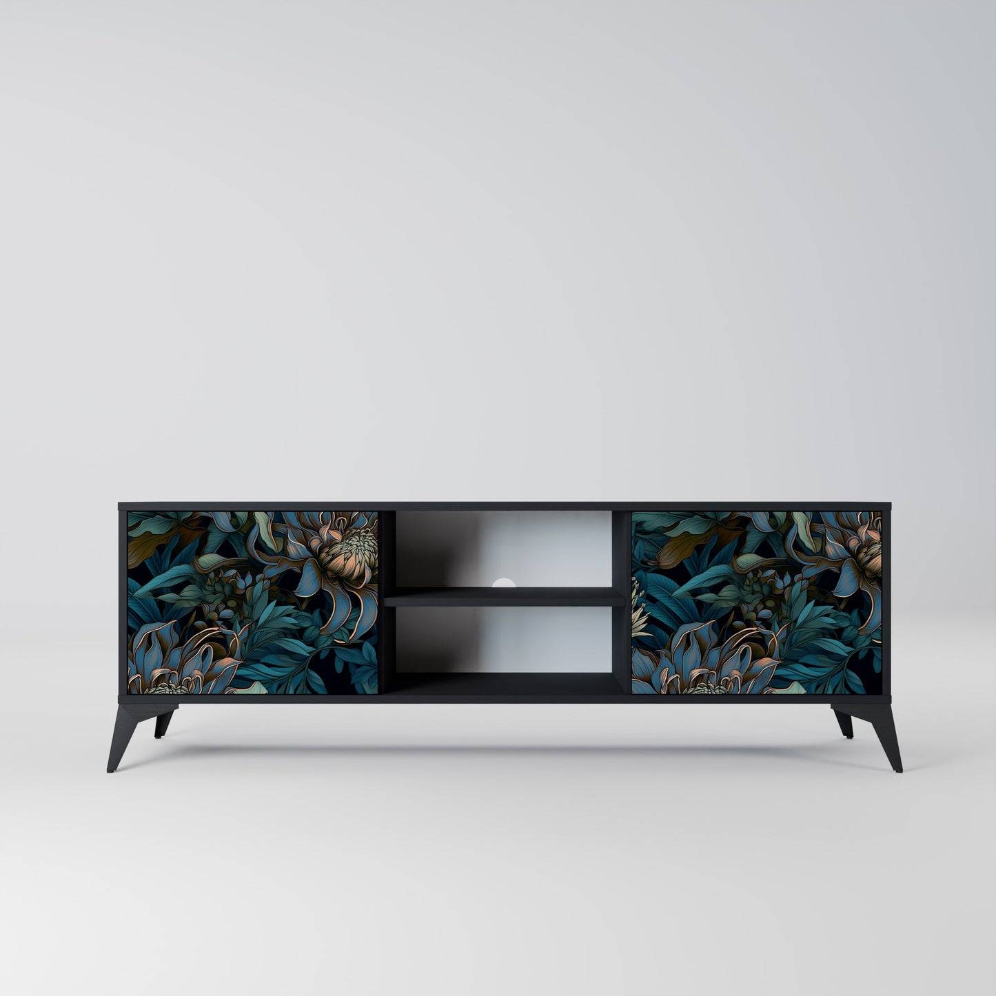 TWILIGHT BLOOM 2-Door TV Stand in Black Finish