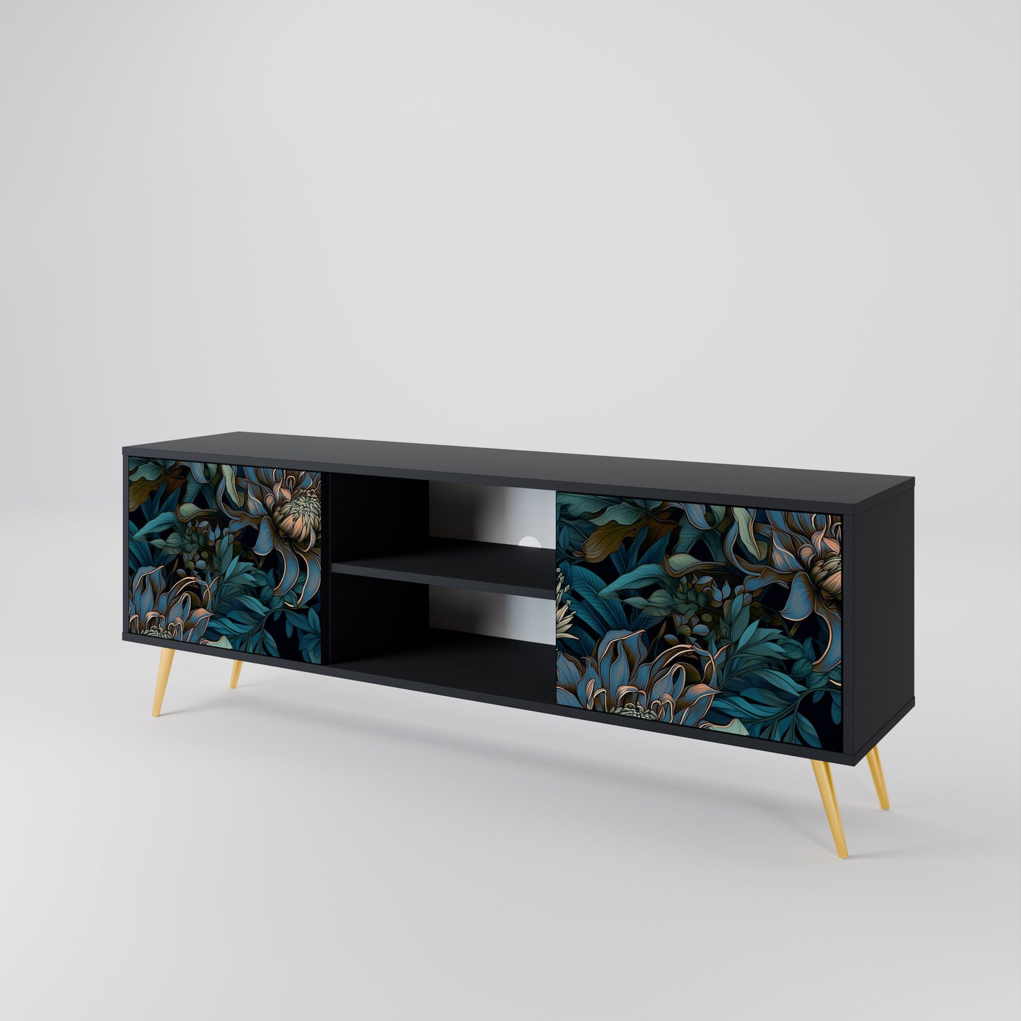TWILIGHT BLOOM 2-Door TV Stand in Black Finish
