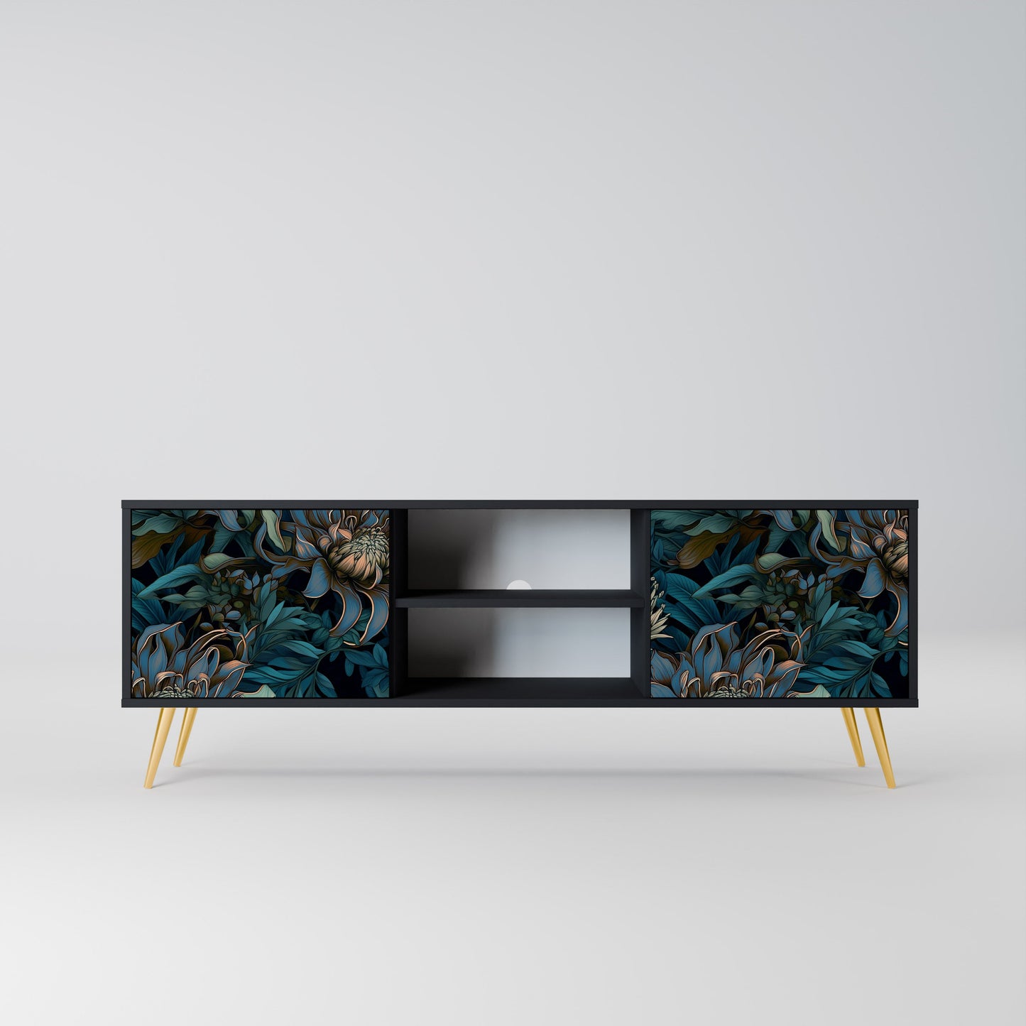 TWILIGHT BLOOM 2-Door TV Stand in Black Finish
