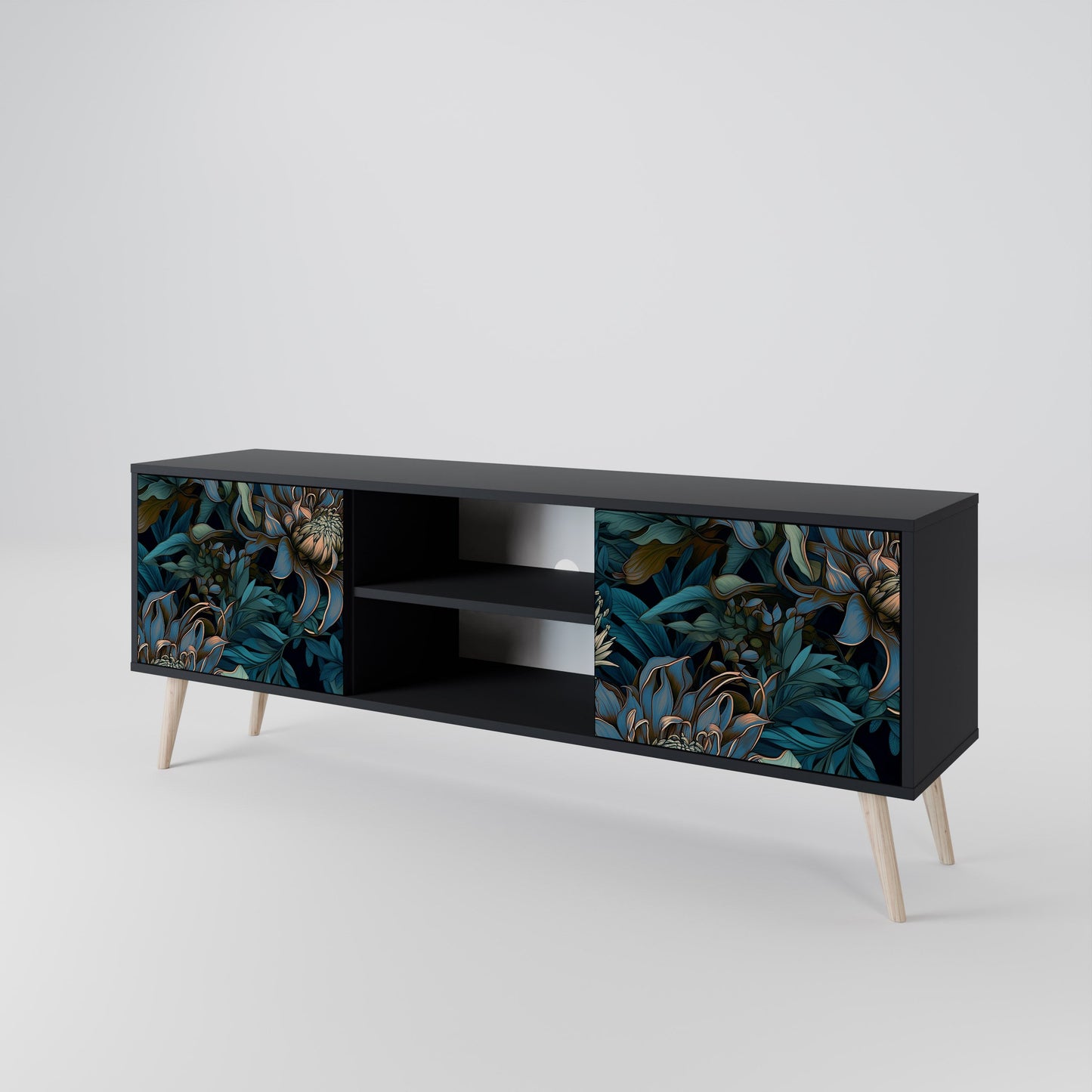 TWILIGHT BLOOM 2-Door TV Stand in Black Finish