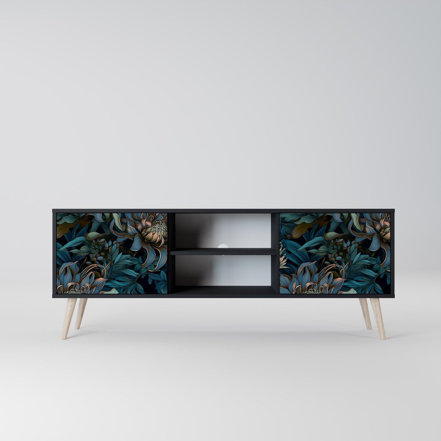 TWILIGHT BLOOM 2-Door TV Stand in Black Finish