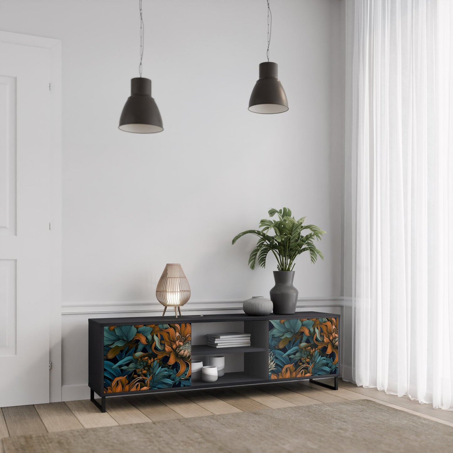 Mobile TV a 2 ante MORNING BLOOM in finitura nera