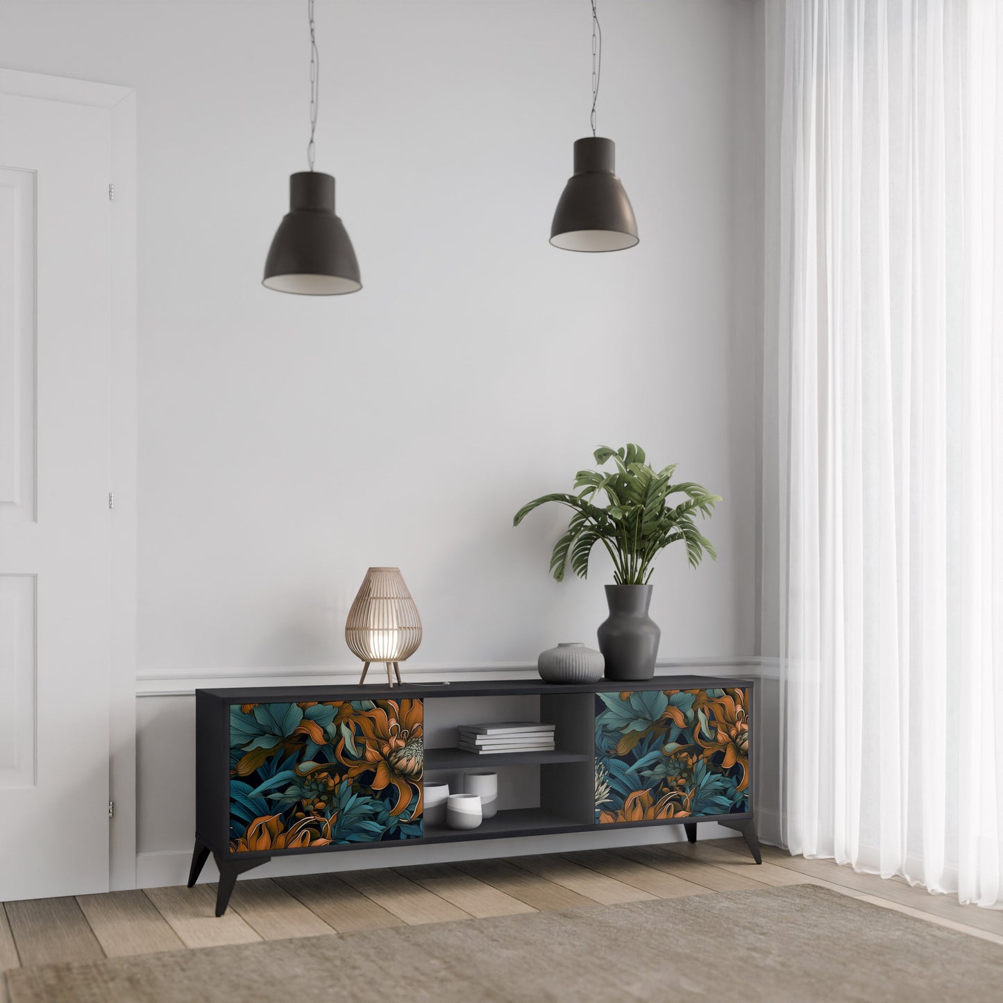 Mobile TV a 2 ante MORNING BLOOM in finitura nera