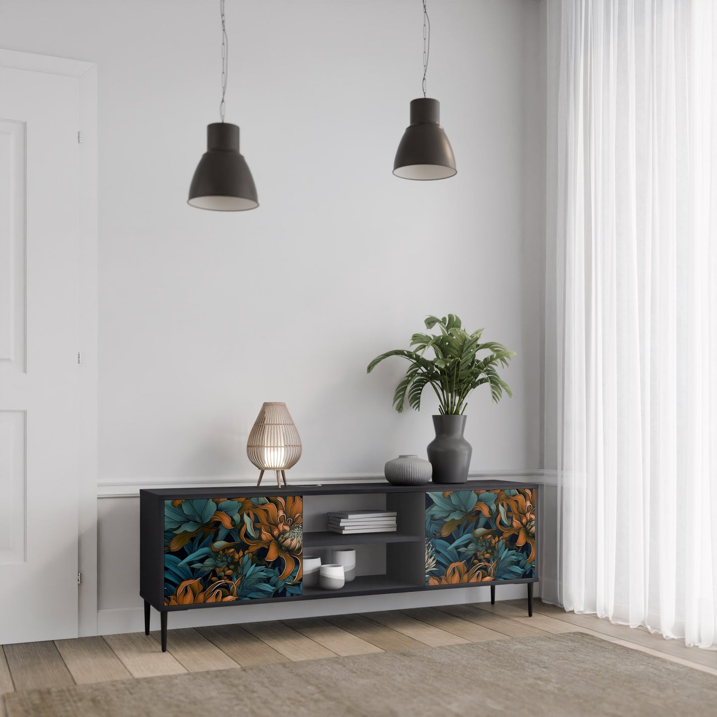 Mobile TV a 2 ante MORNING BLOOM in finitura nera