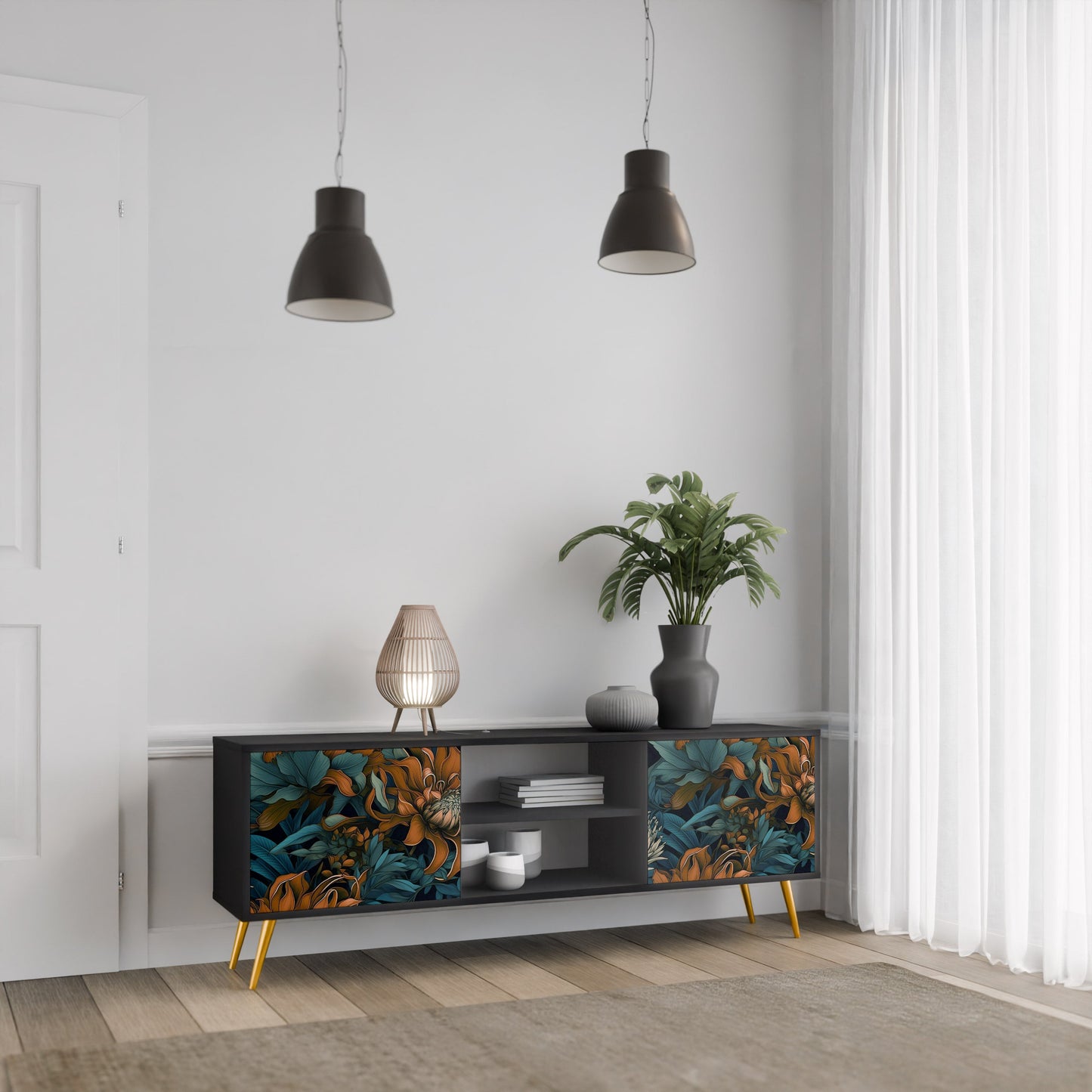 Mobile TV a 2 ante MORNING BLOOM in finitura nera