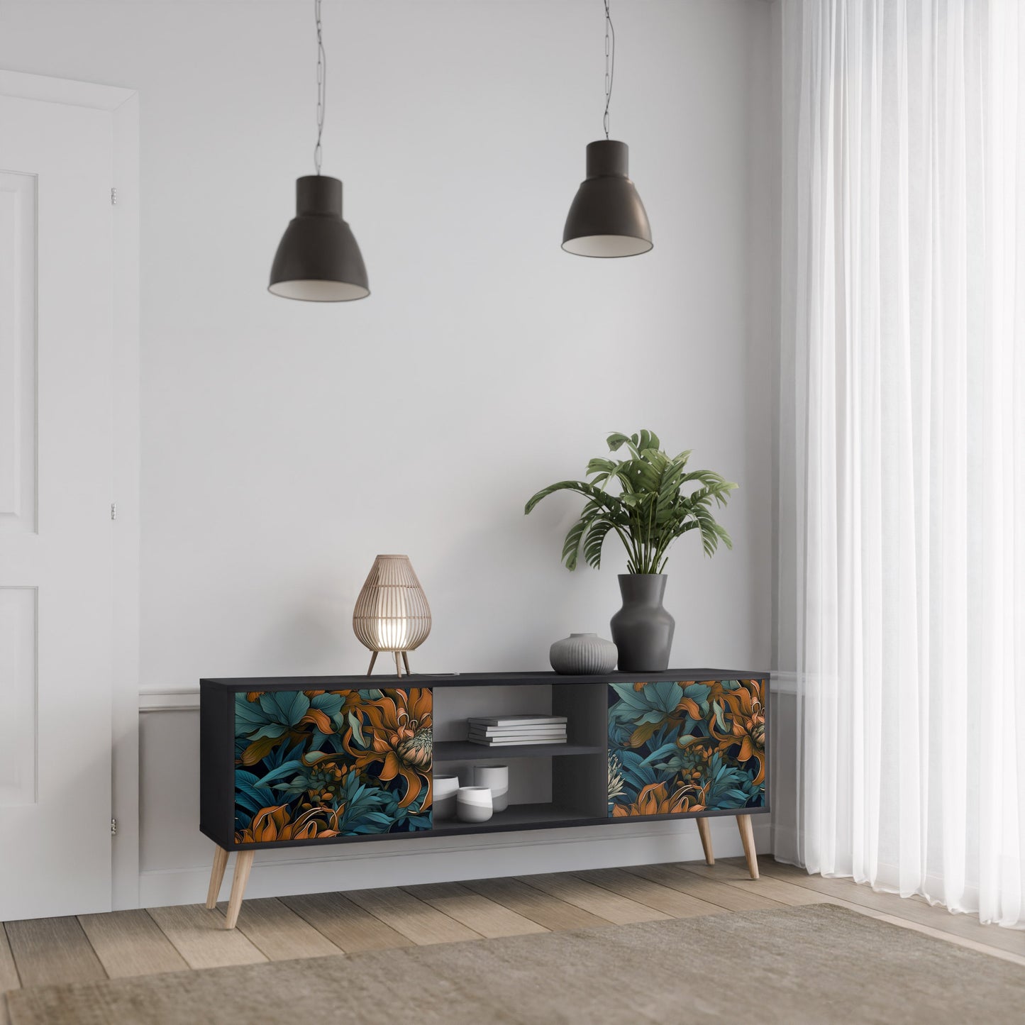 Mobile TV a 2 ante MORNING BLOOM in finitura nera
