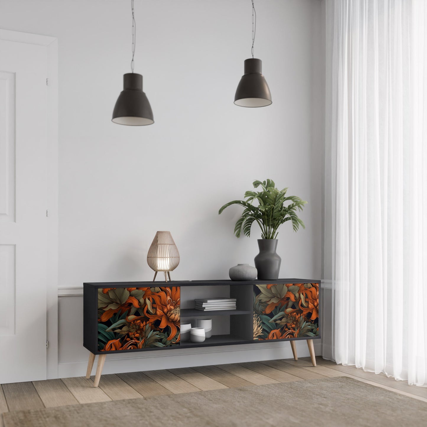 Mobile TV a 2 ante DAWN BLOOM in finitura nera