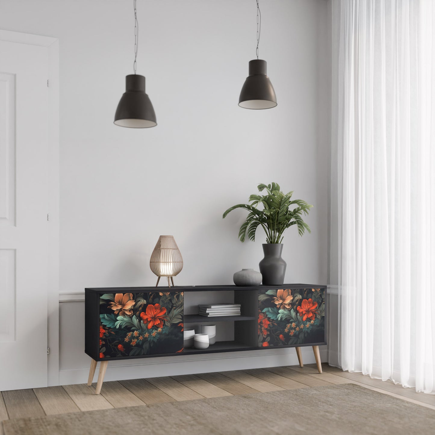 Mobile TV IMAGINARY BLOSSOM a 2 ante con finitura nera