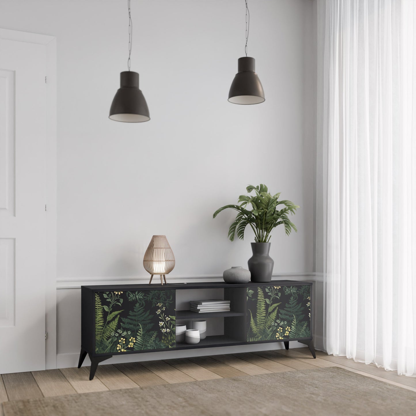 Mobile TV a 2 ante FERN FLOWERS in finitura nera