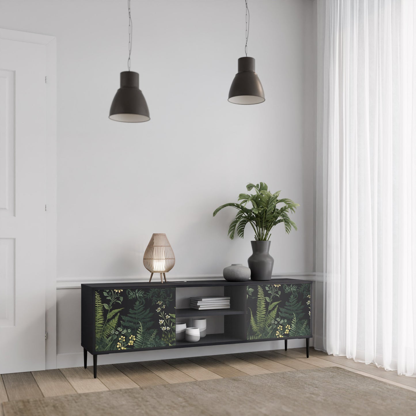 Mobile TV a 2 ante FERN FLOWERS in finitura nera