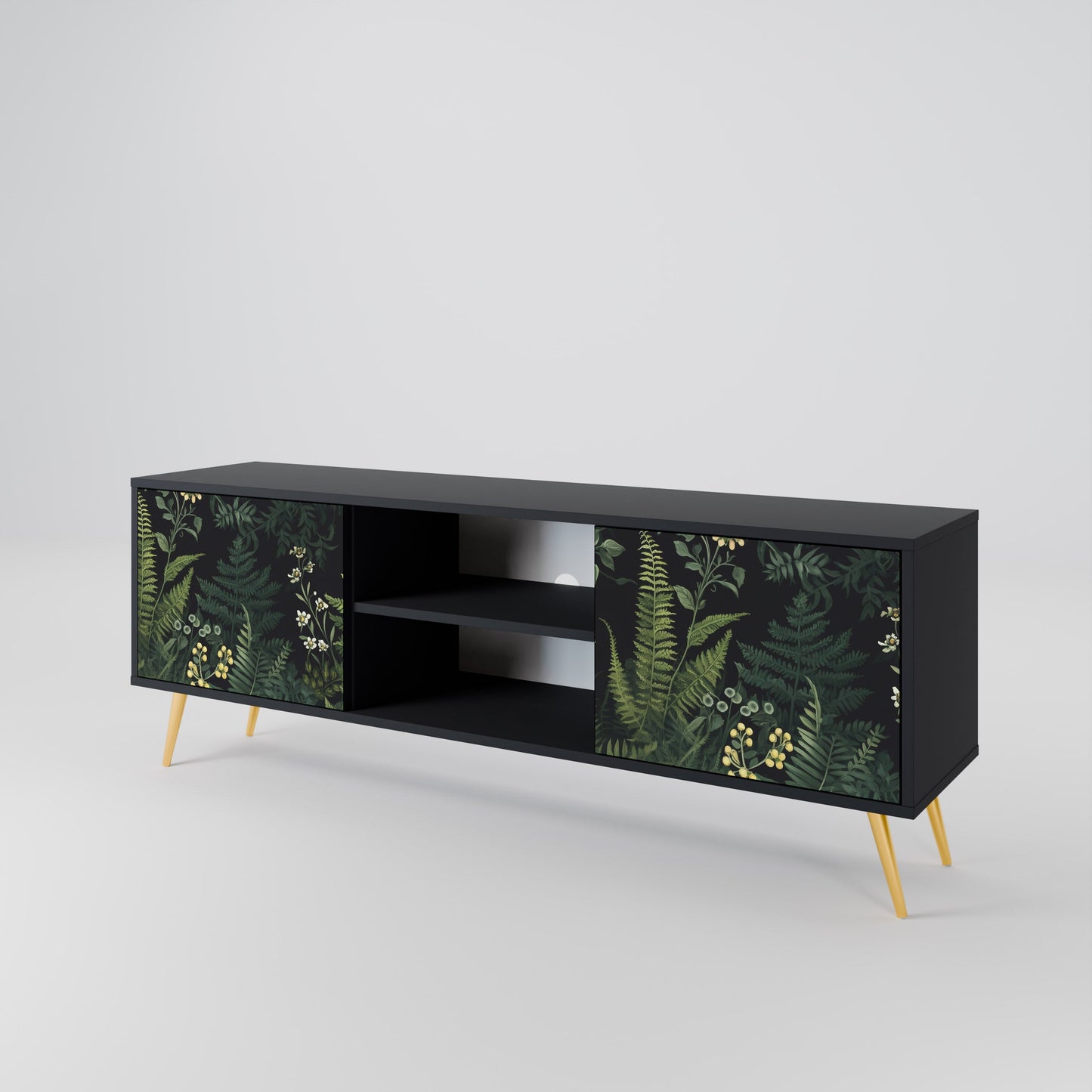 Mobile TV a 2 ante FERN FLOWERS in finitura nera