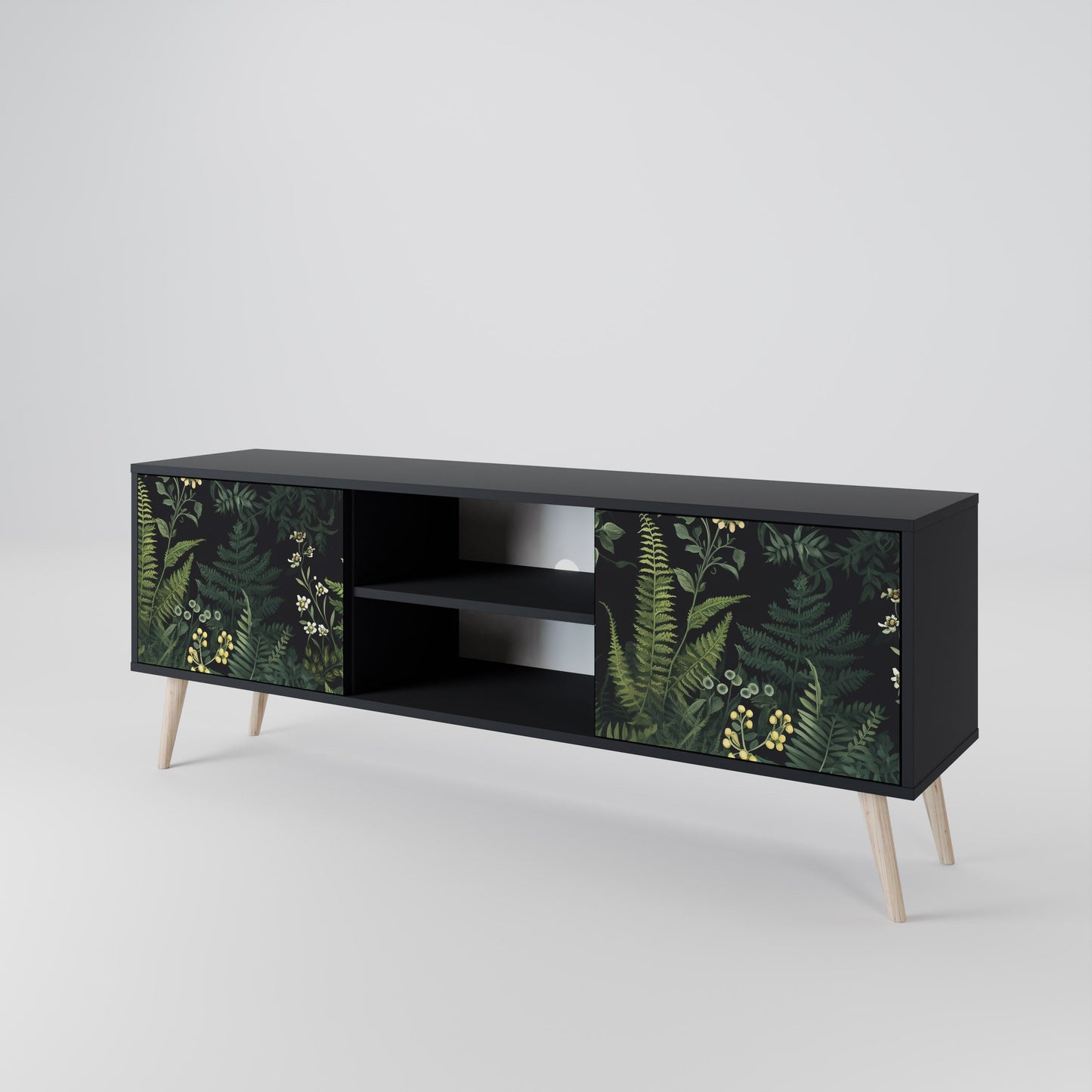 Mobile TV a 2 ante FERN FLOWERS in finitura nera