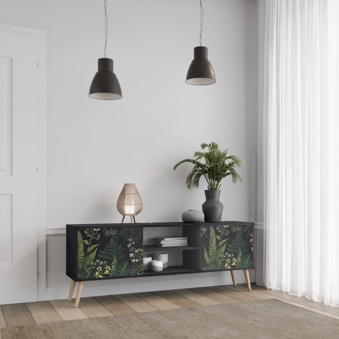 Mobile TV a 2 ante FERN FLOWERS in finitura nera