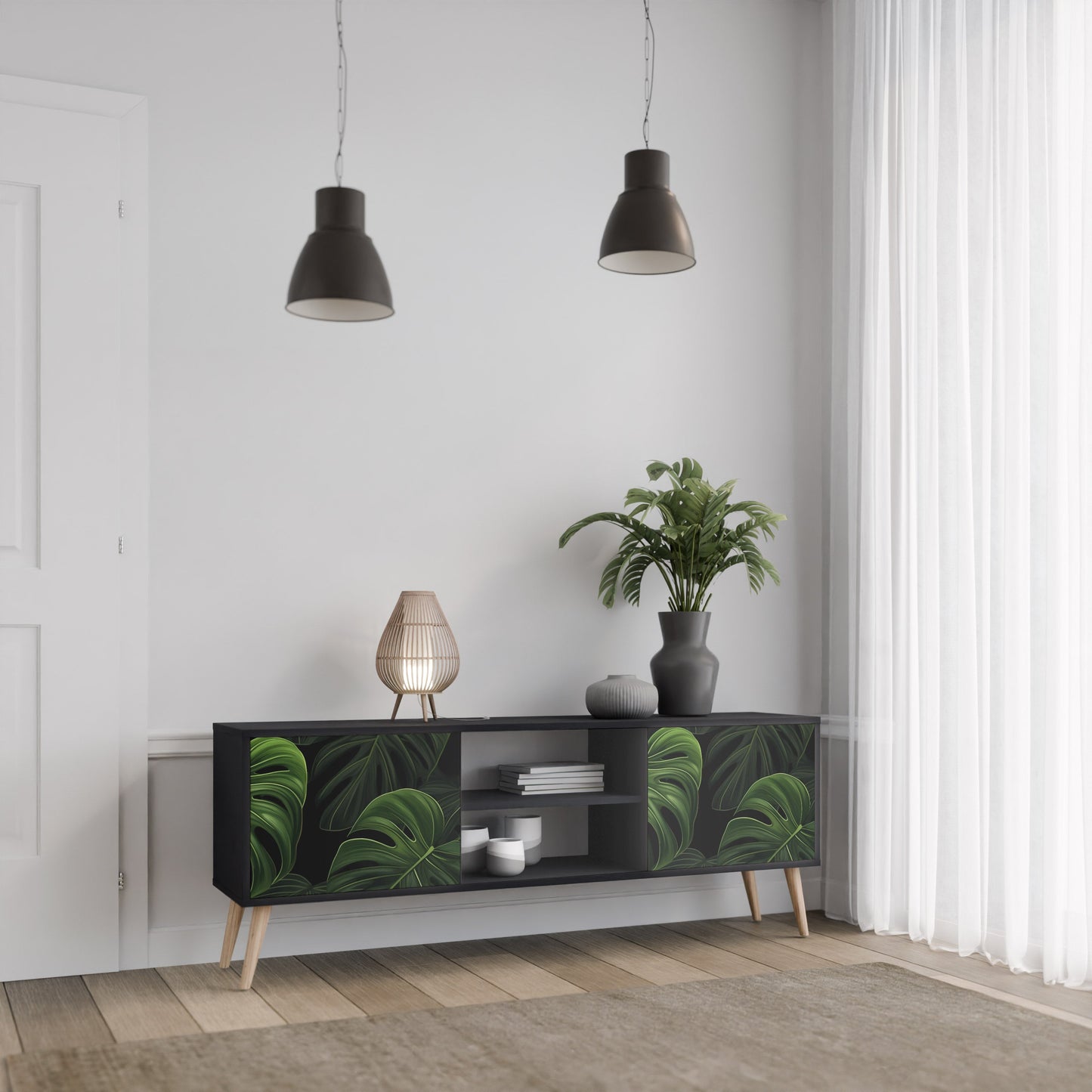 Mobile TV INFINITE MONSTERA a 2 ante con finitura nera