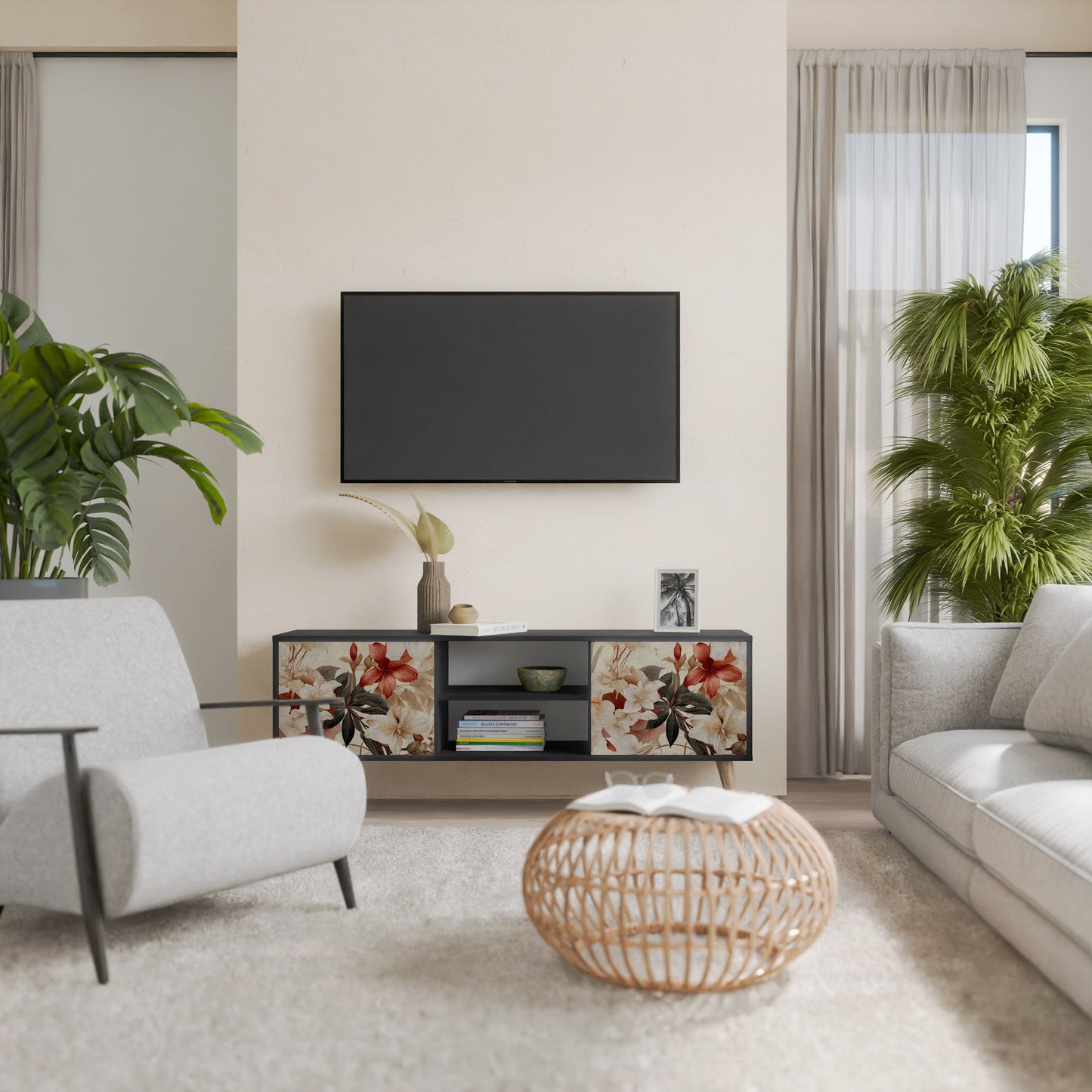 Mobile TV PETAL HARMONY a 2 ante in finitura nera