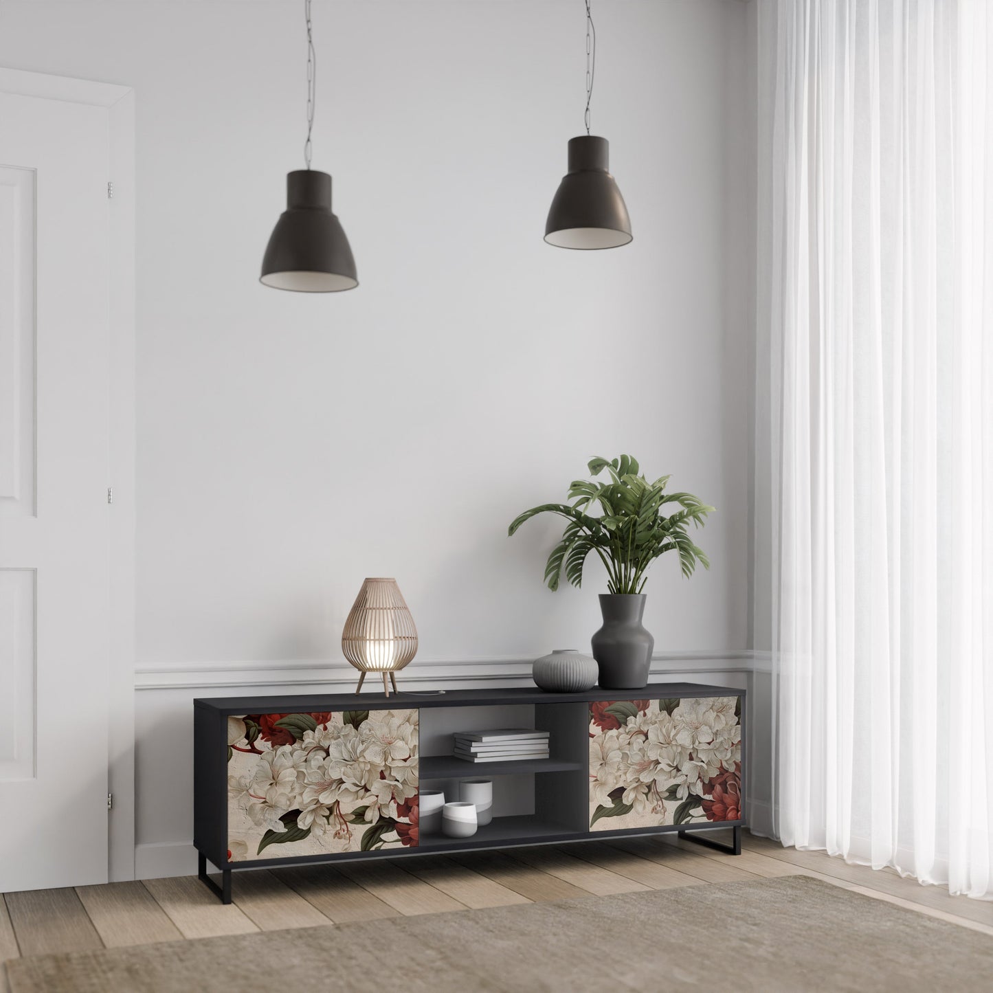 EPHEMERAL DAYS 2-Door TV Stand in Black Finish