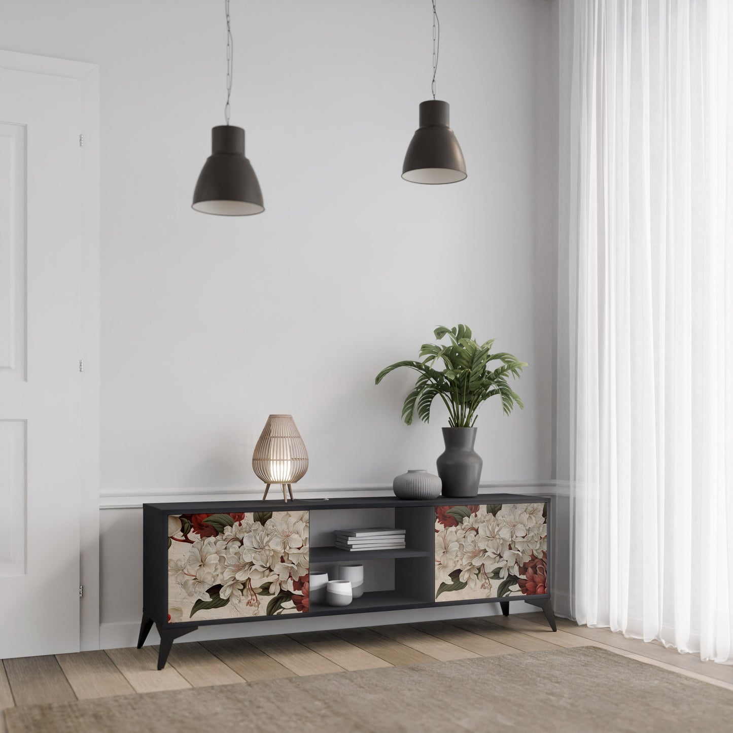 EPHEMERAL DAYS 2-Door TV Stand in Black Finish