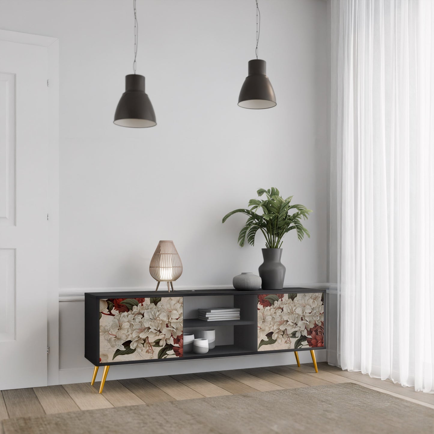EPHEMERAL DAYS 2-Door TV Stand in Black Finish