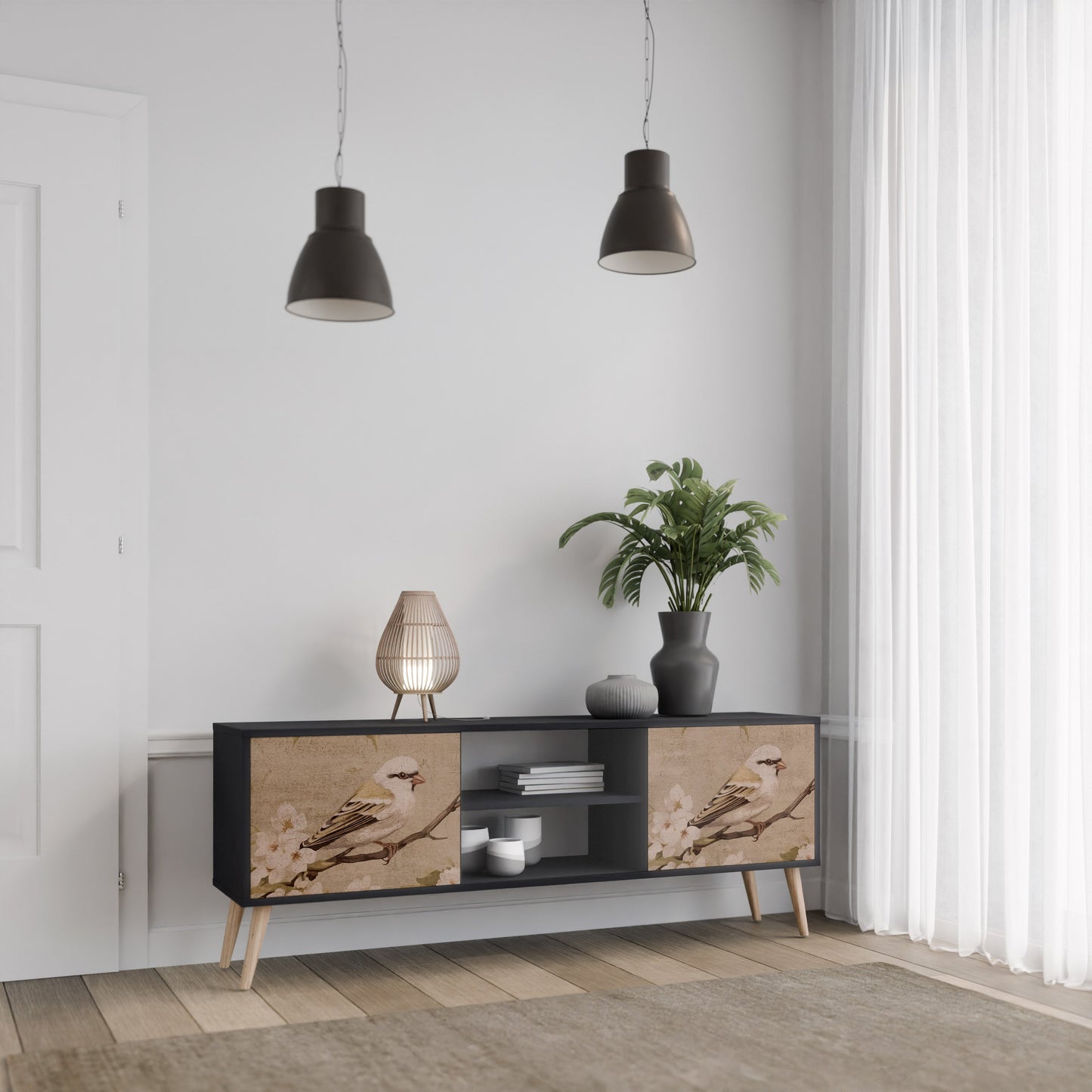Mobile TV PETAL DISTINGUISH a 2 ante con finitura nera