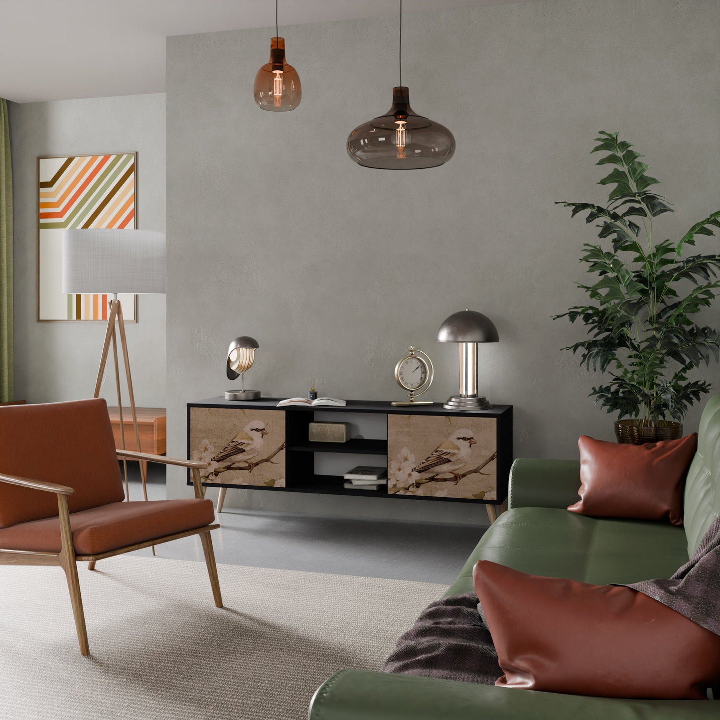 Mobile TV PETAL DISTINGUISH a 2 ante con finitura nera