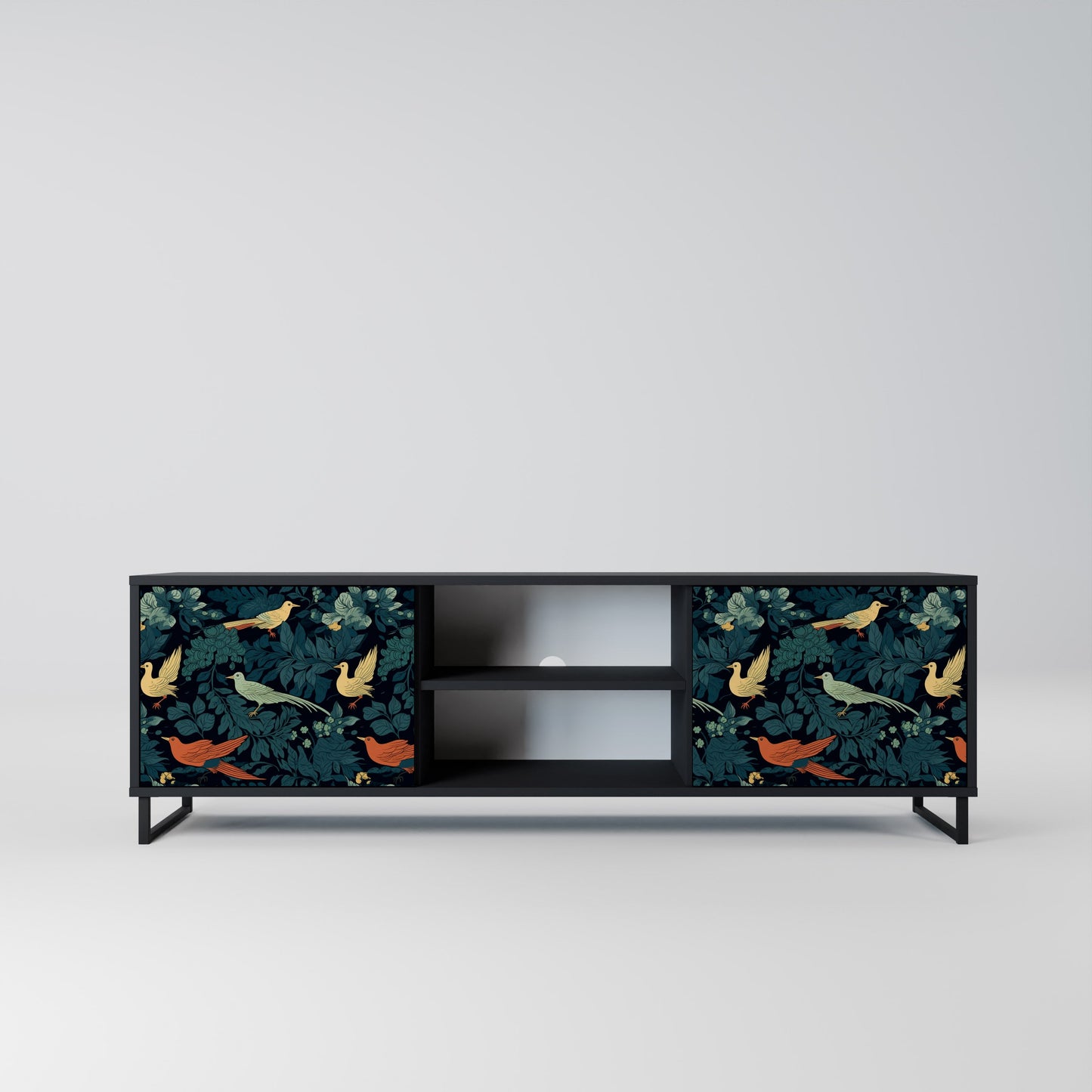Mobile TV FOWL ORNAMENT a 2 ante con finitura nera