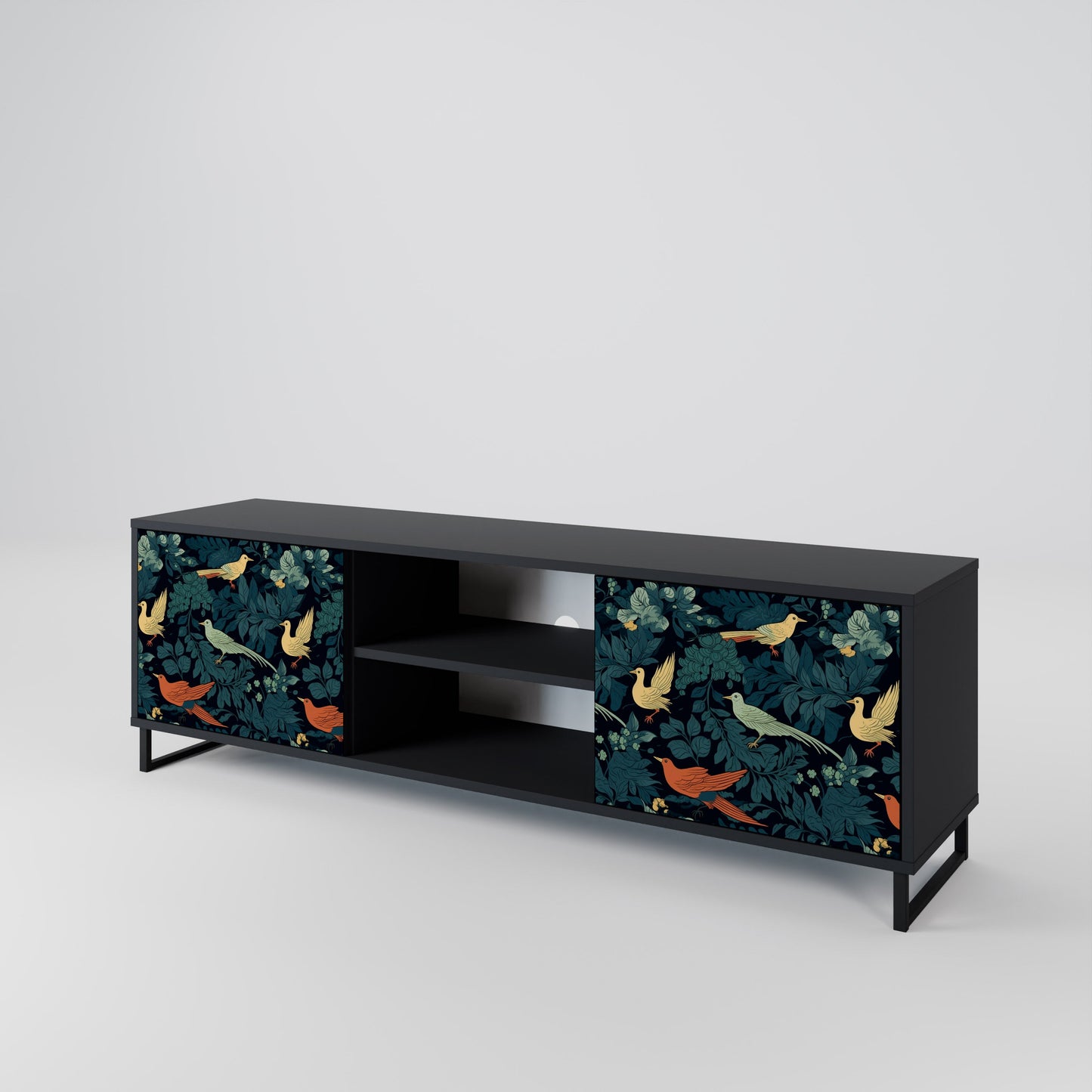 Mobile TV FOWL ORNAMENT a 2 ante con finitura nera