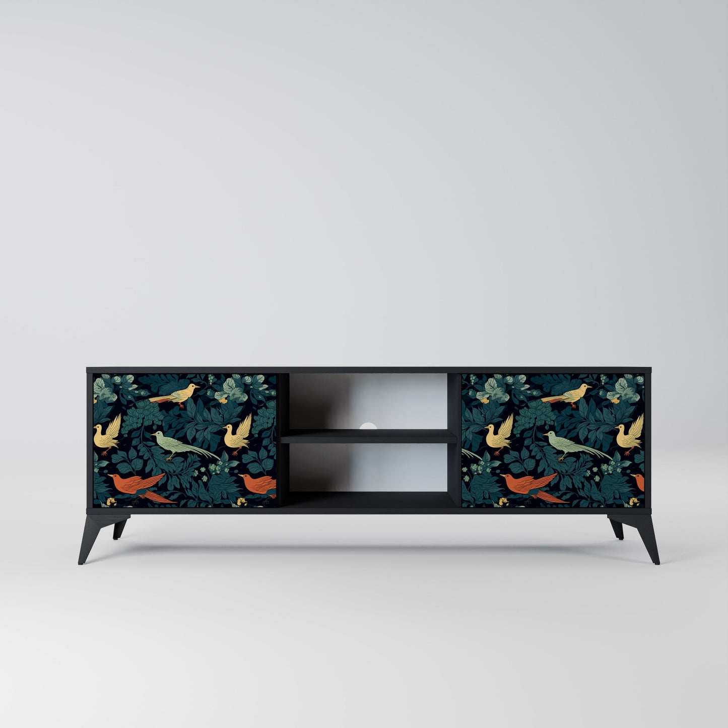Mobile TV FOWL ORNAMENT a 2 ante con finitura nera