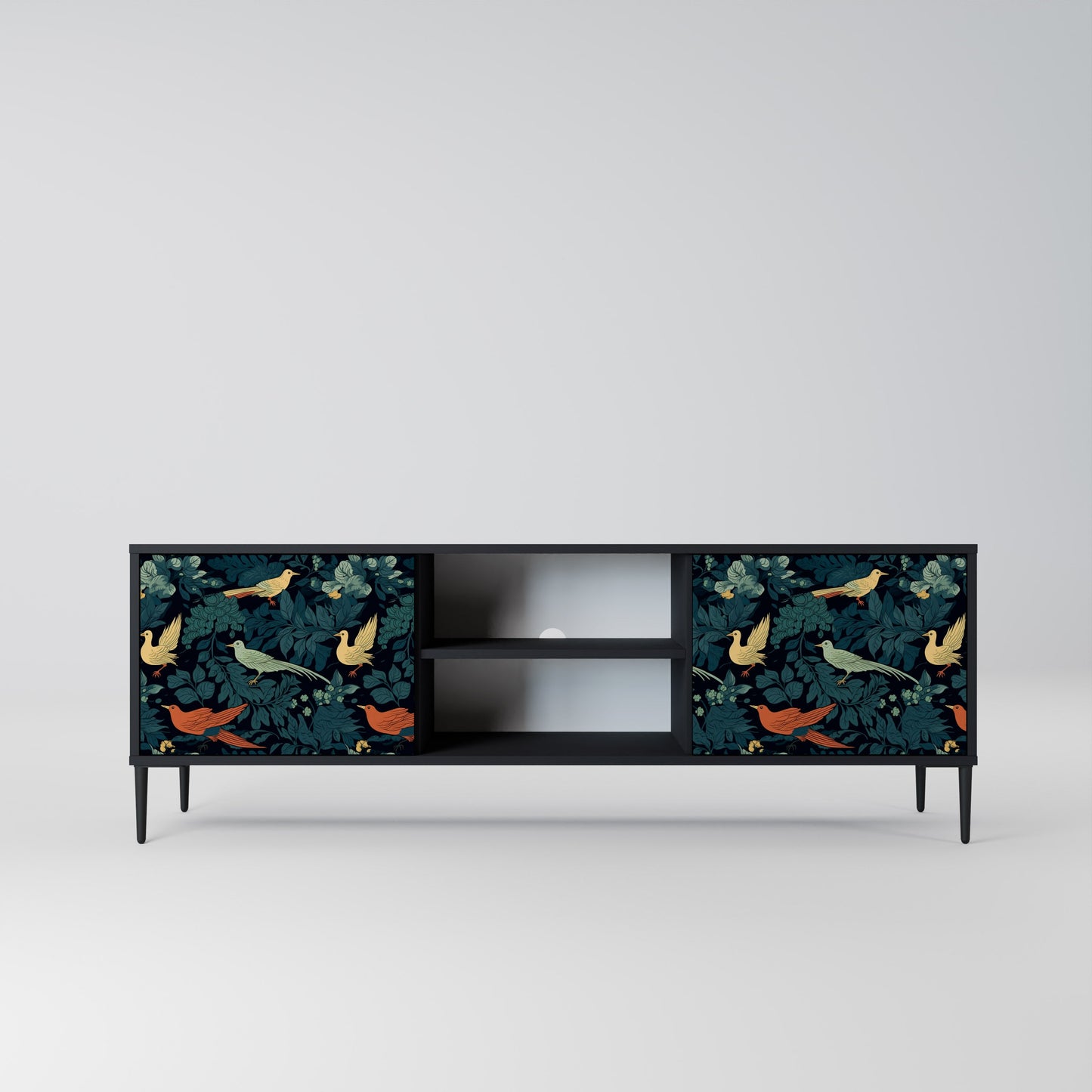 Mobile TV FOWL ORNAMENT a 2 ante con finitura nera