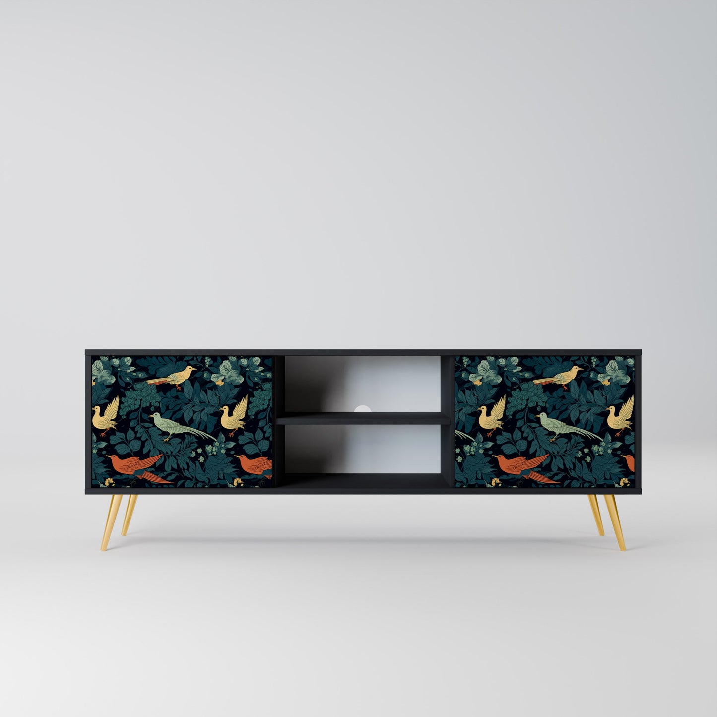 Mobile TV FOWL ORNAMENT a 2 ante con finitura nera