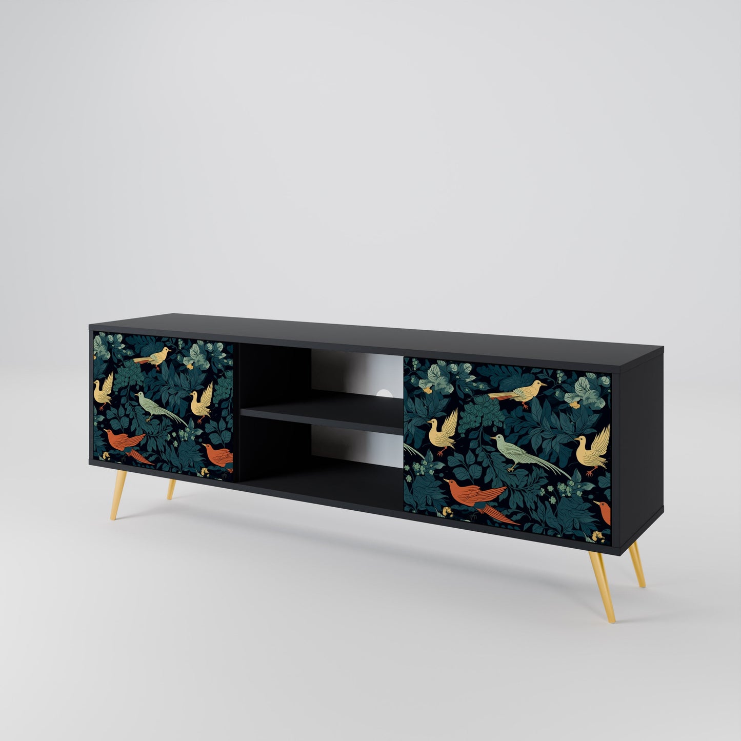 Mobile TV FOWL ORNAMENT a 2 ante con finitura nera