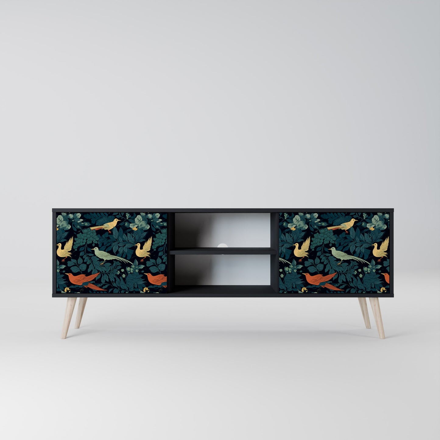 Mobile TV FOWL ORNAMENT a 2 ante con finitura nera