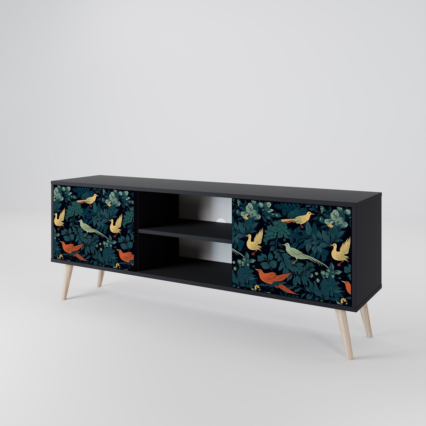 Mobile TV FOWL ORNAMENT a 2 ante con finitura nera
