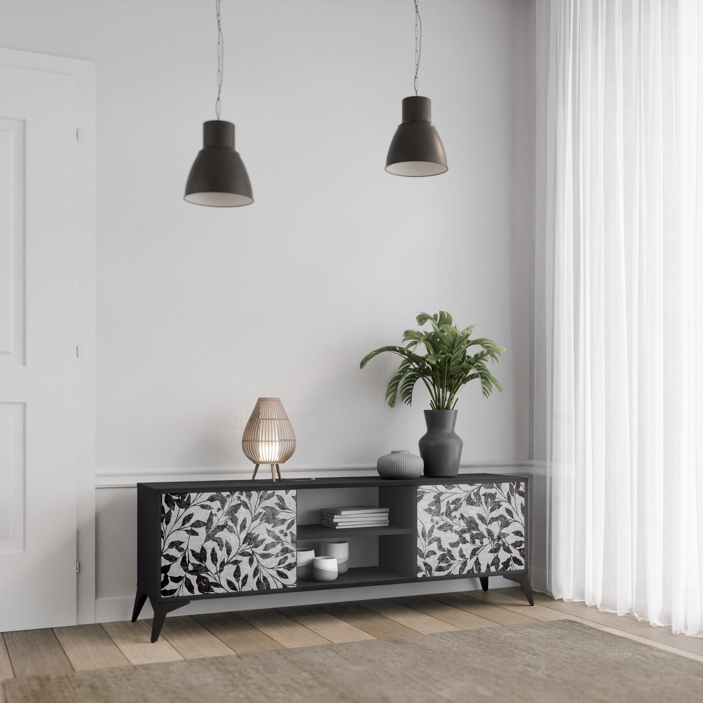 Mobile TV CHARCOAL SPROUT a 2 ante con finitura nera