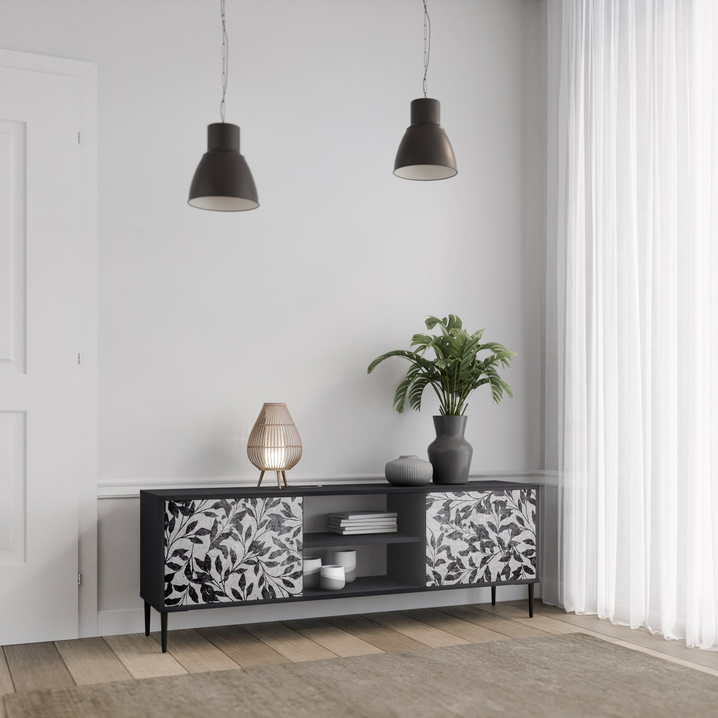 Mobile TV CHARCOAL SPROUT a 2 ante con finitura nera